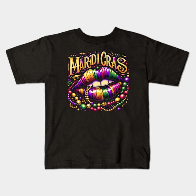 Mardi Gras Lips Kids T-Shirt by ANSAN